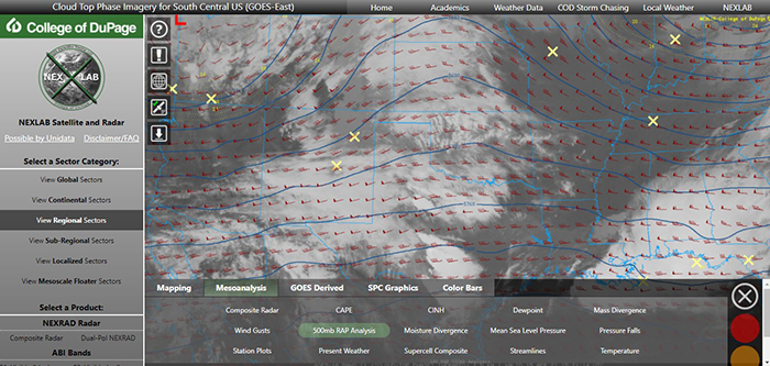 Image shows satellite image of the earth with lines representing storm fronts